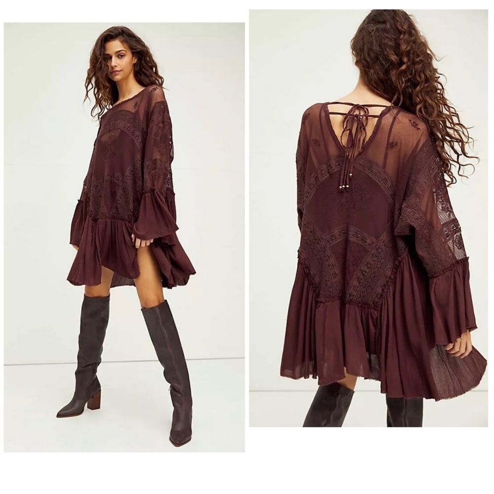 Free People Layered In Lace Swing Dress Tunic Mini New - Picture 2 of 7